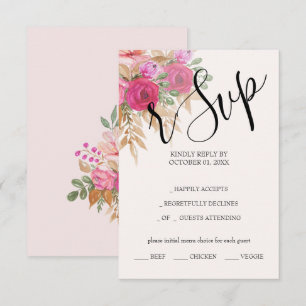 Rustic Pink Pampas Watercolor Hand-painted RSVP Card