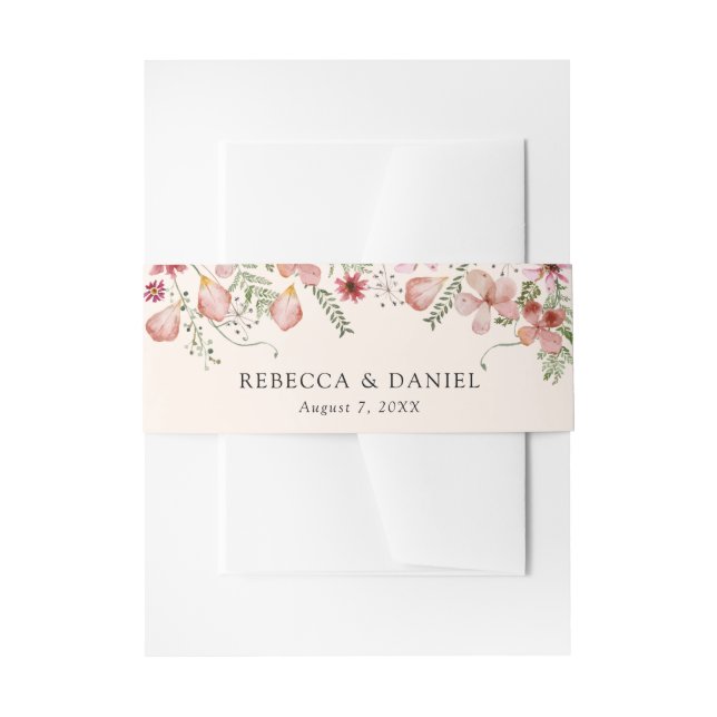 Rustic Pink Peach Wedding Invitation Belly Band (Front Example)