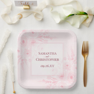 Rustic Pink Peonies Elegant Boho Wedding Paper Plate