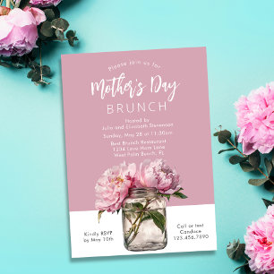 Rustic Pink Peonies Script Mother's Day Brunch Invitation