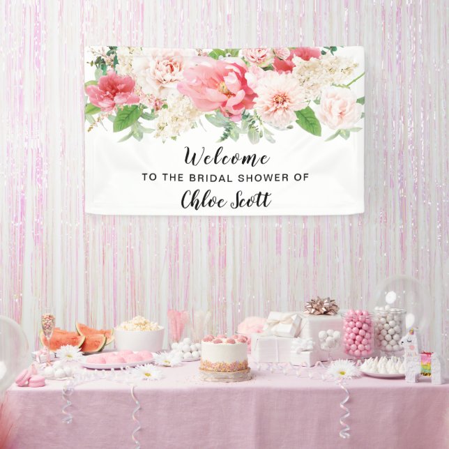 Rustic Pink Peony Bridal Shower Welcome Banner (Party)