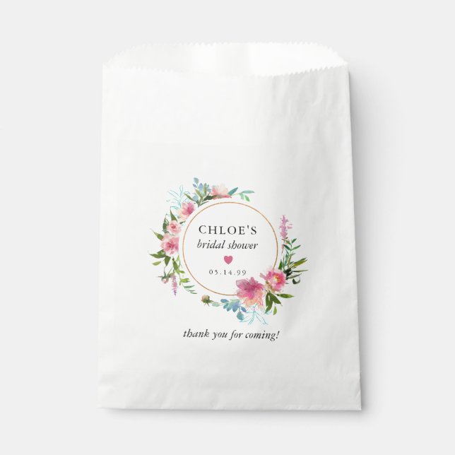 Rustic Pink Peony Floral Bridal Shower Favour Bags (Front)