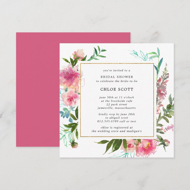 Rustic Pink Peony Floral Bridal Shower Invitation (Front/Back)