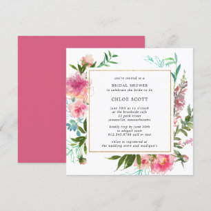 Rustic Pink Peony Floral Bridal Shower Invitation