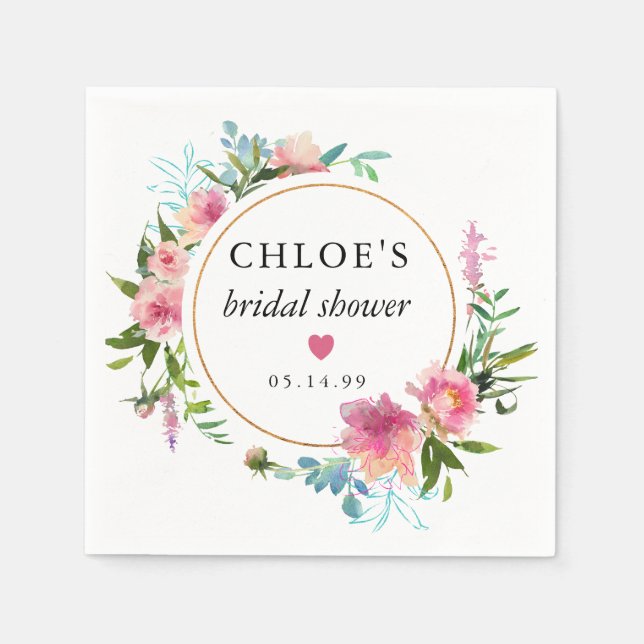 Rustic Pink Peony Floral Bridal Shower Napkin (Front)