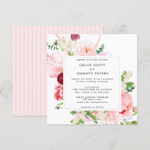 Rustic Pink Peony Floral Wedding Invitation