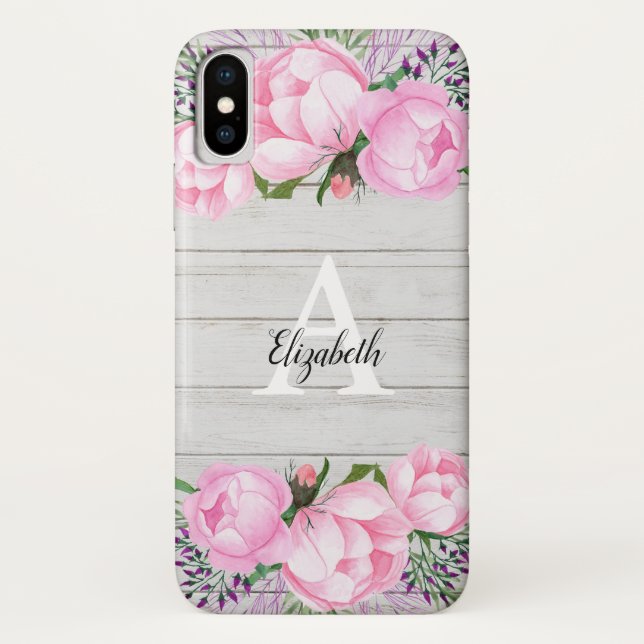 Rustic Pink Peony | Monogram Case-Mate iPhone Case (Back)