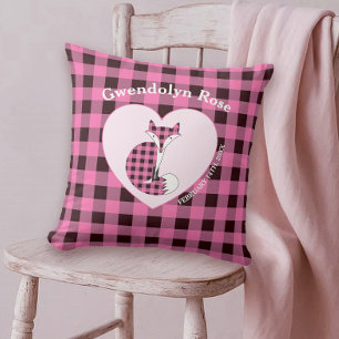 Rustic Pink Plaid Cute Fox Baby Cushion