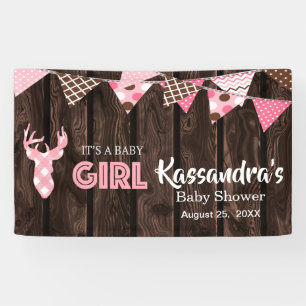 Rustic Pink Plaid Deer Baby Shower Banner