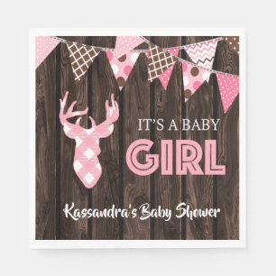 Rustic Pink Plaid Deer Baby Shower Lunch Napkin