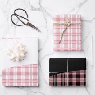Rustic pink plaid tartan checkered wrapping paper sheet