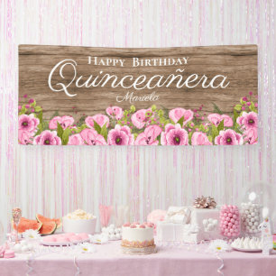 Rustic Pink Poppies Quinceañera Banner