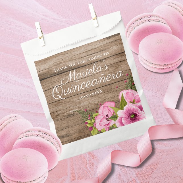 Rustic Pink Poppies Quinceañera Favour Bags (Creator Uploaded)