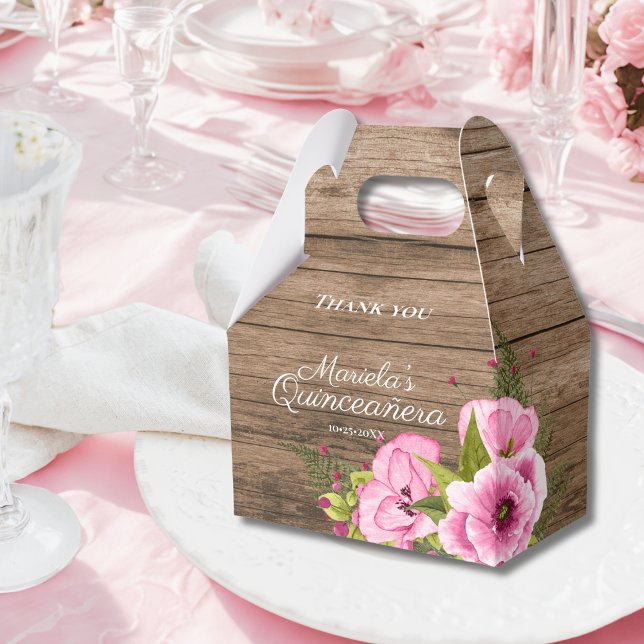Rustic Pink Poppies Quinceañera Favour Box (Creator Uploaded)