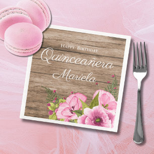 Rustic Pink Poppies Quinceañera Napkin