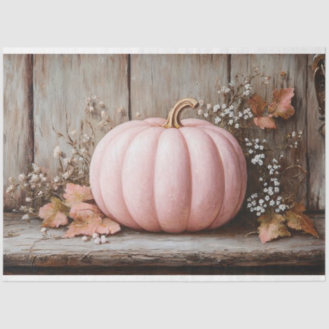 Rustic Pink Pumpkin Autumn Leaves Decoupage Tissue Paper (Front)