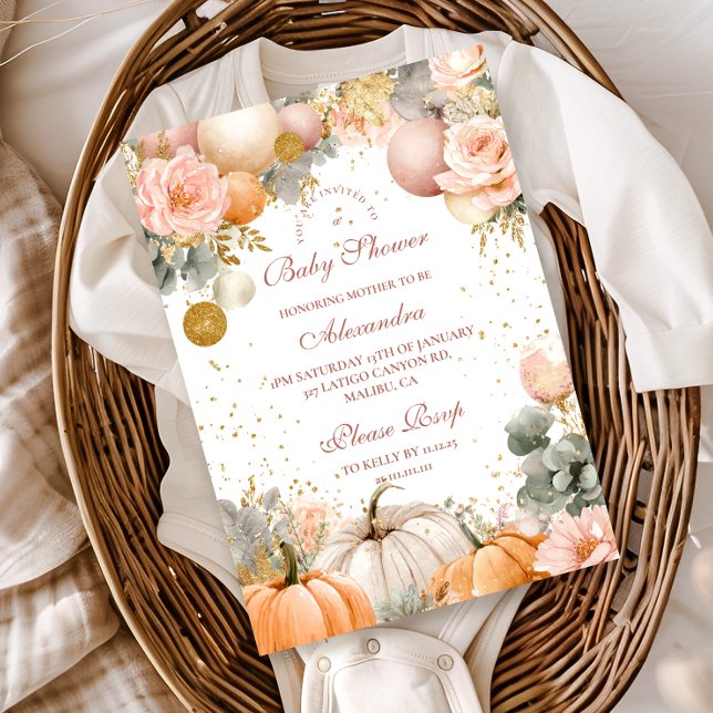 Rustic Pink Pumpkin Baby Shower Invitation (Creator Uploaded)