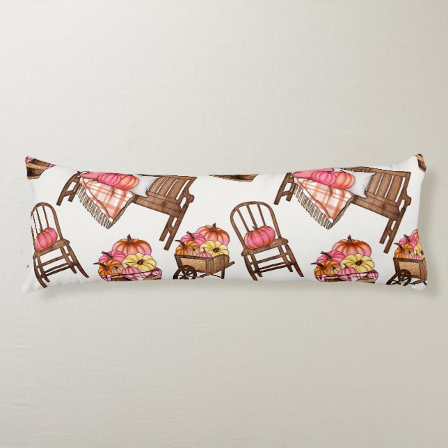 Rustic Pink Pumpkin Pattern Body Cushion (Front)