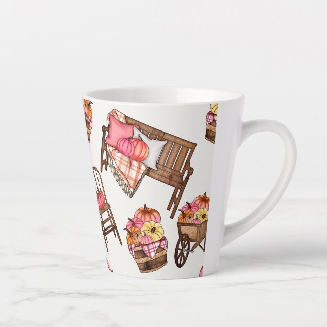 Rustic Pink Pumpkin Pattern Latte Mug (Right)