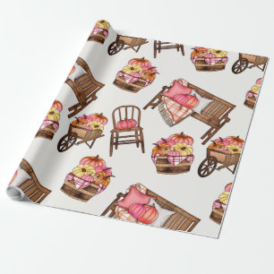 Rustic Pink Pumpkin Pattern Wrapping Paper