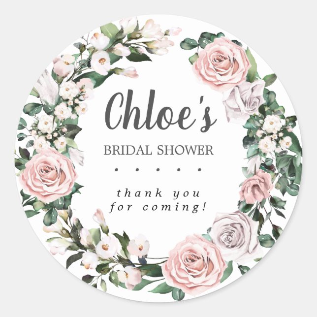 Rustic Pink Purple Floral Bridal Shower Thank You Classic Round Sticker (Front)