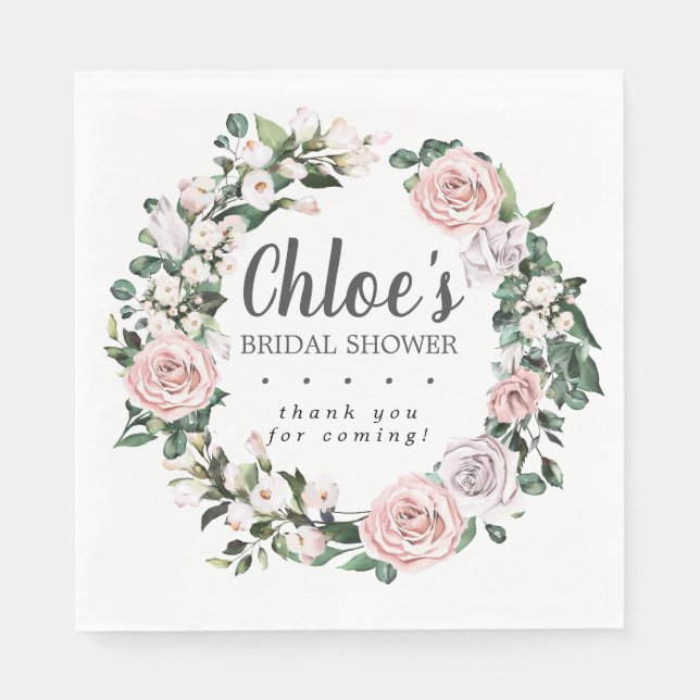 Rustic Pink Purple Floral Bridal Shower Thank You Napkin (Front)