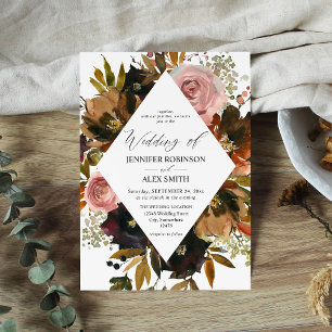 Rustic Pink, Purple & Gold Floral Wedding Invitati Invitation