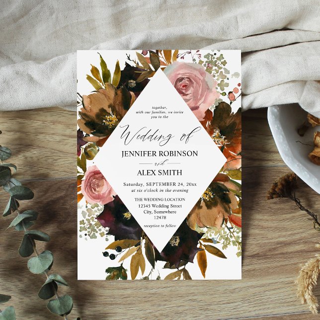 Rustic Pink, Purple & Gold Floral Wedding Invitati Invitation (Creator Uploaded)