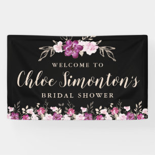 Rustic Pink Purple on Black Floral Bridal Shower Banner