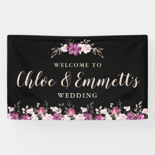 Rustic Pink Purple on Black Floral Wedding Banner