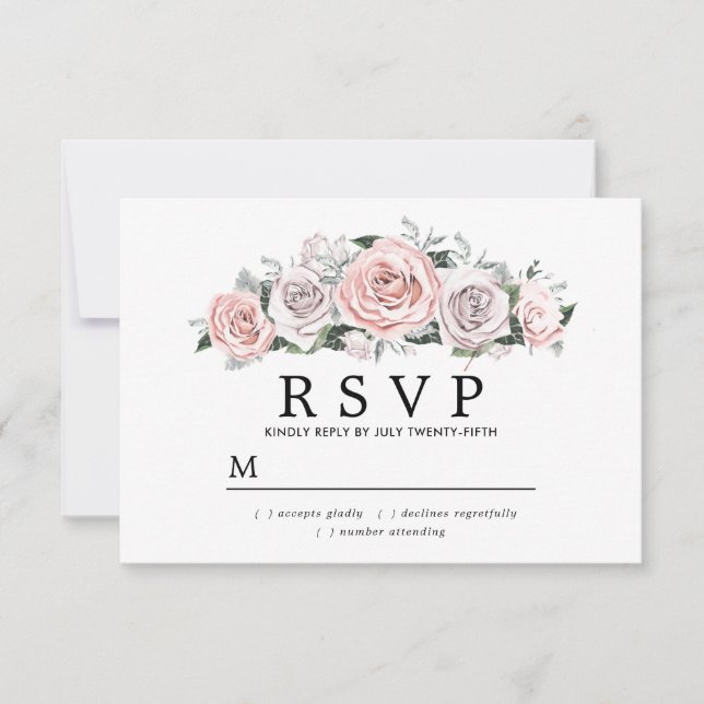 Rustic Pink Purple Rose Floral Wedding RSVP (Front)