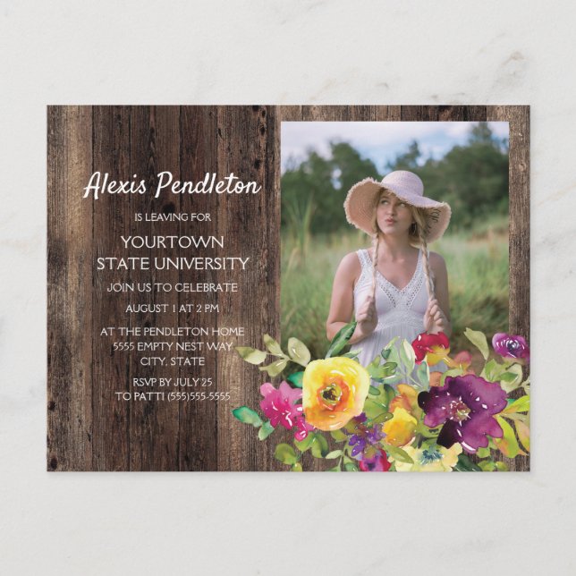 Rustic Pink Purple Yellow Trunk Party Dorm Shower Invitation Postcard (Front)