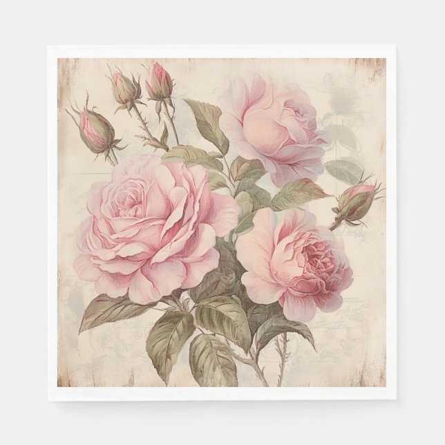 Rustic Pink Rose Bouquet Napkin (Front)