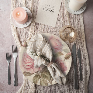 Rustic Pink Rose Bouquet Paper Plate