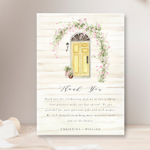 Rustic Pink Rose Cottage Garden Wedding Beige Thank You Card