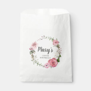 Rustic Pink Rose Floral 100th Birthday  Favour Bags