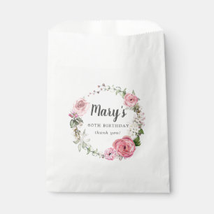 Rustic Pink Rose Floral 60th Birthday Favour Bags