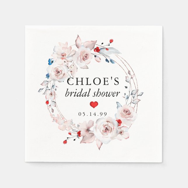 Rustic Pink Rose Floral Bridal Shower Napkin (Front)