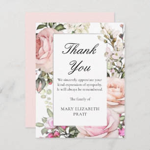 Rustic Pink Rose Floral Funeral Thank You Card