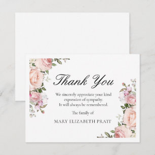 Rustic Pink Rose Floral Funeral Thank You Card