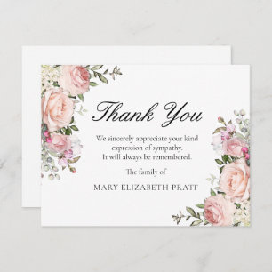 Rustic Pink Rose Floral Funeral Thank You Card
