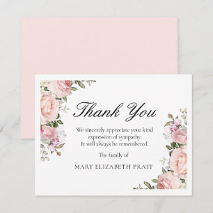Rustic Pink Rose Floral Funeral Thank You Card