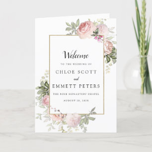 Rustic Pink Rose Floral Wedding Booklet Programme