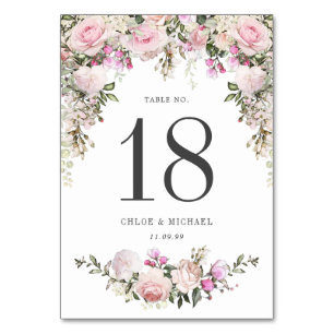 Rustic Pink Rose Floral Wedding Table Number