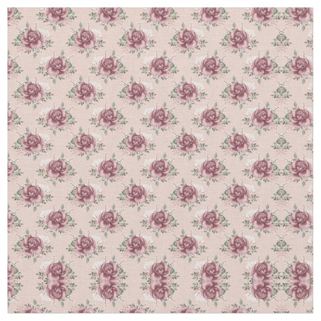 Rustic pink rose gold green bohemian floral fabric (Close Up)