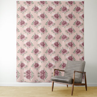 Rustic pink rose gold green bohemian floral tapestry