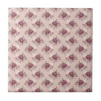 Rustic pink rose gold green bohemian floral tile