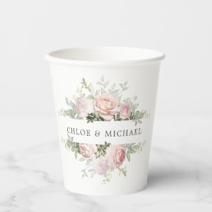 Rustic Pink Rose Personalised Wedding Paper Cups