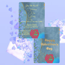 Rustic Pink Rose Valentine's Day Party Blue Floral