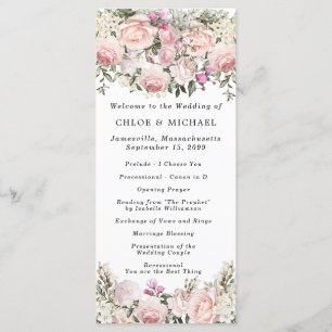 Rustic Pink RoseFloral Wedding Programme